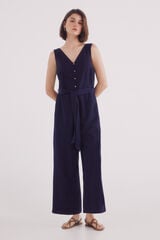 Springfield Jumpsuit tirantes algodón lino azulado