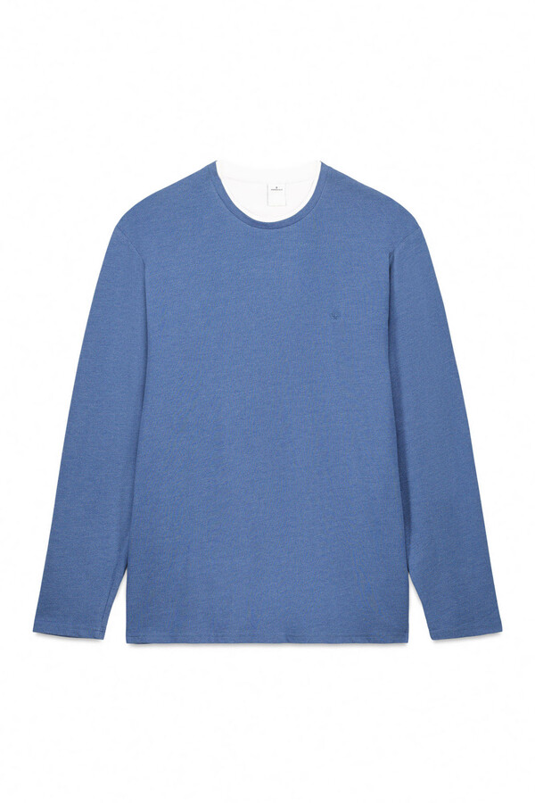 Springfield Playera de manga larga con doble mezcla azul