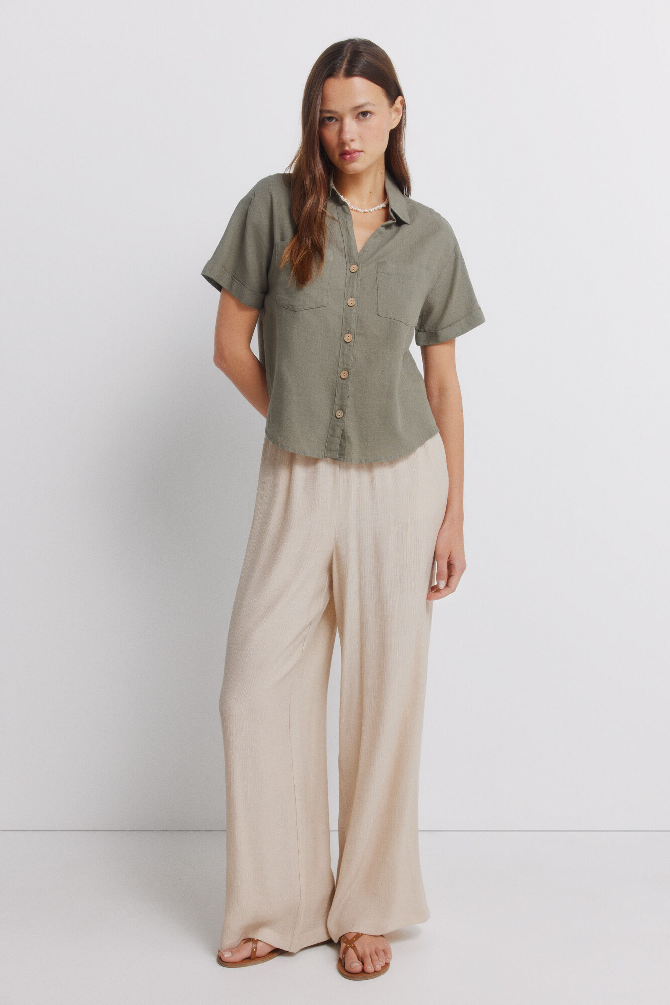 Springfield Camisa de lino de manga corta