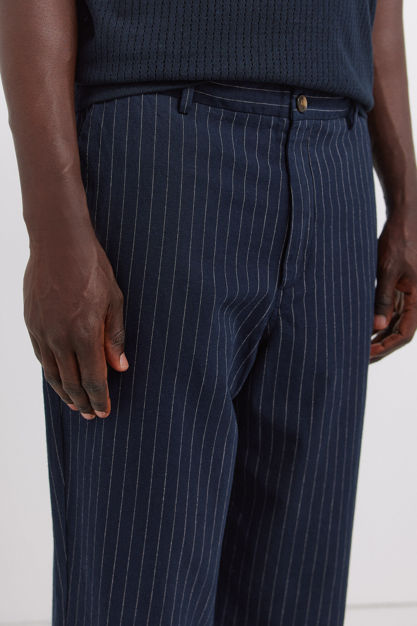 Springfield Pantal&oacute;n chino de lino a rayas straight fit azul