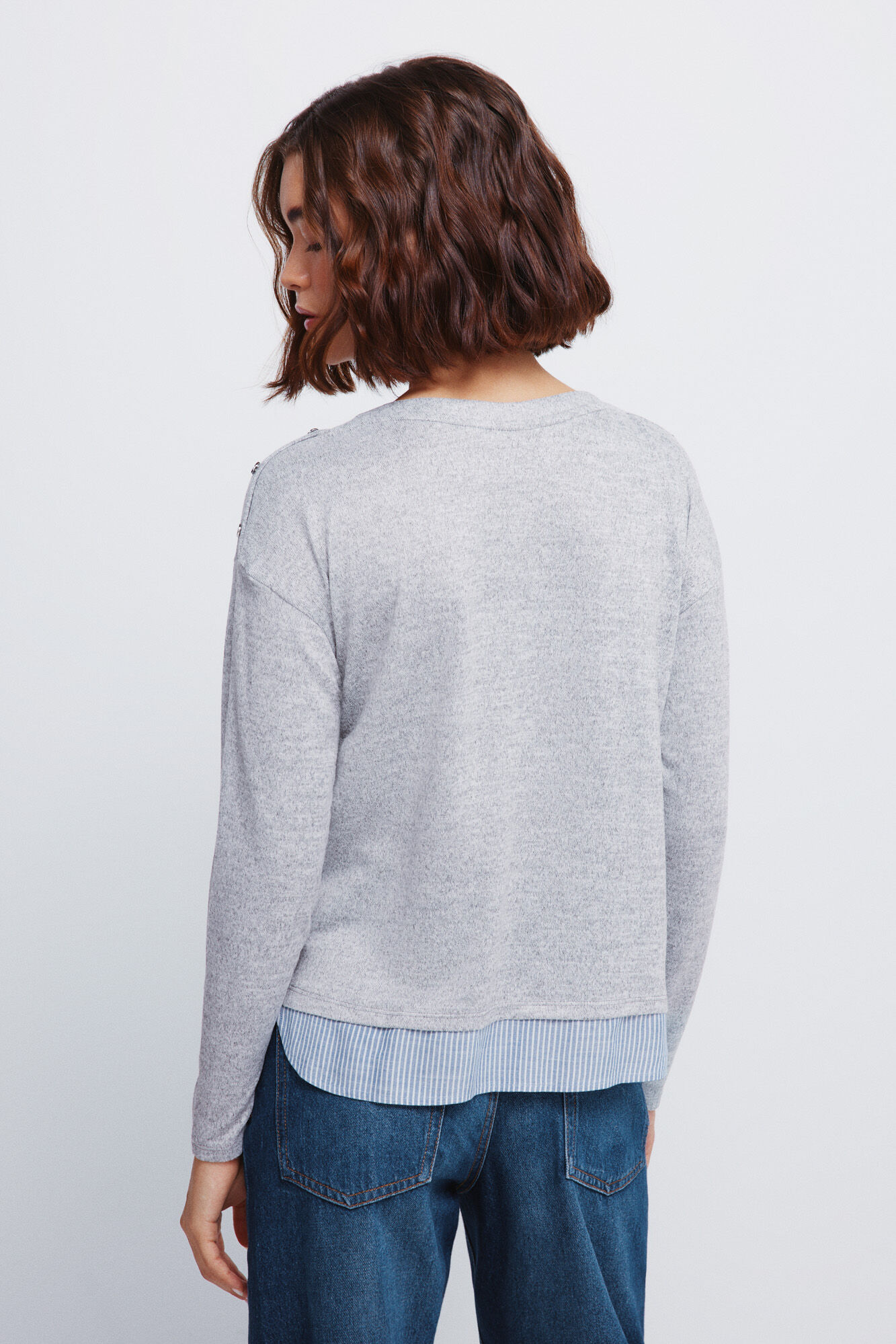 Springfield Playera con botones combinados y hombros descubiertos gris