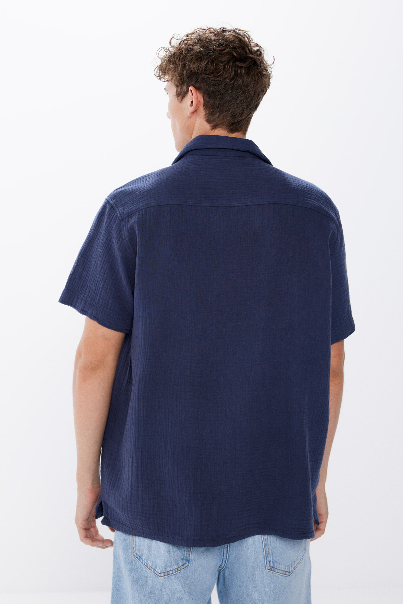 Springfield Camisa manga corta tejido arrugado azul