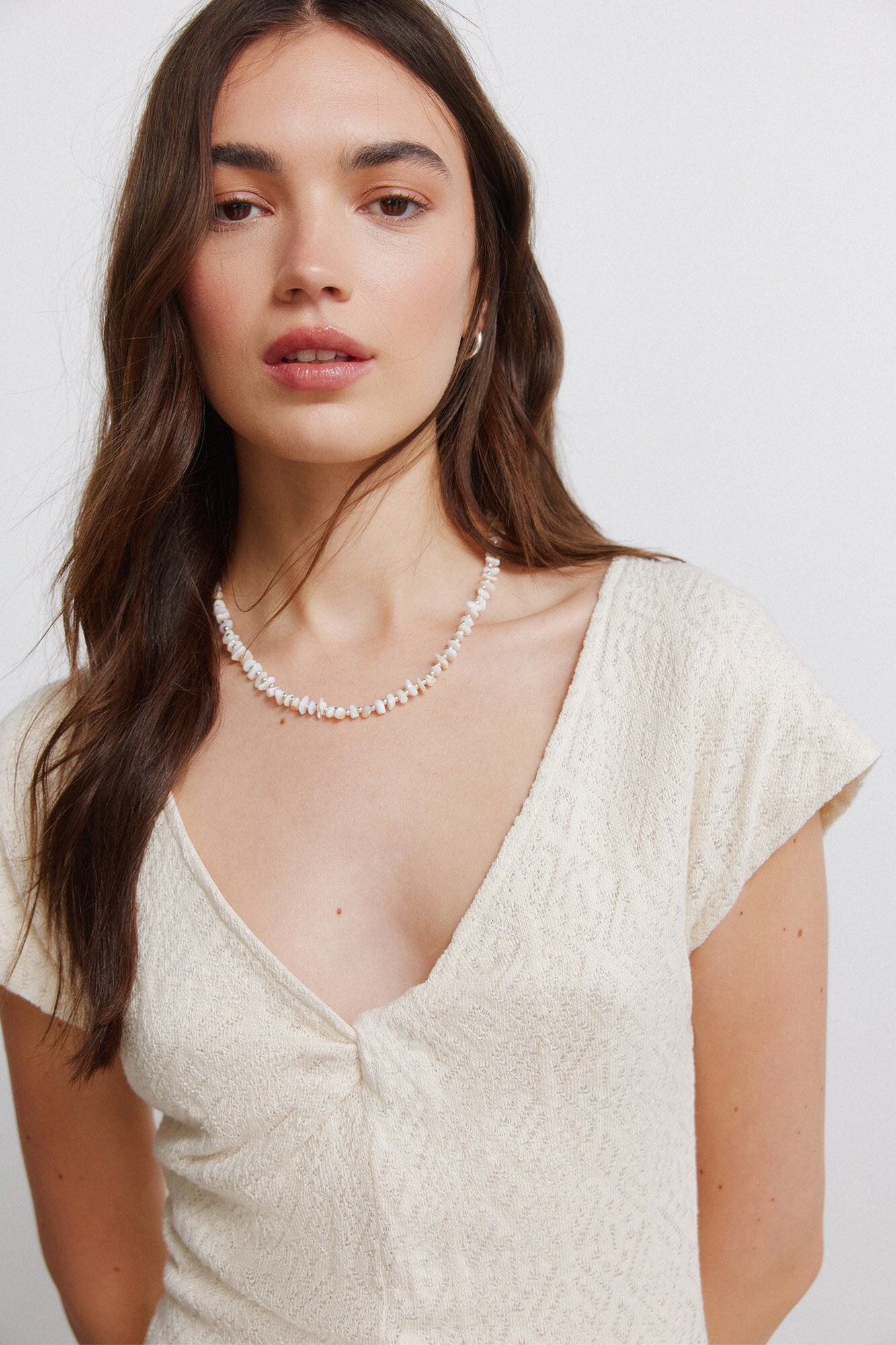 Springfield Vestido bordado con nudo en el escote marfil