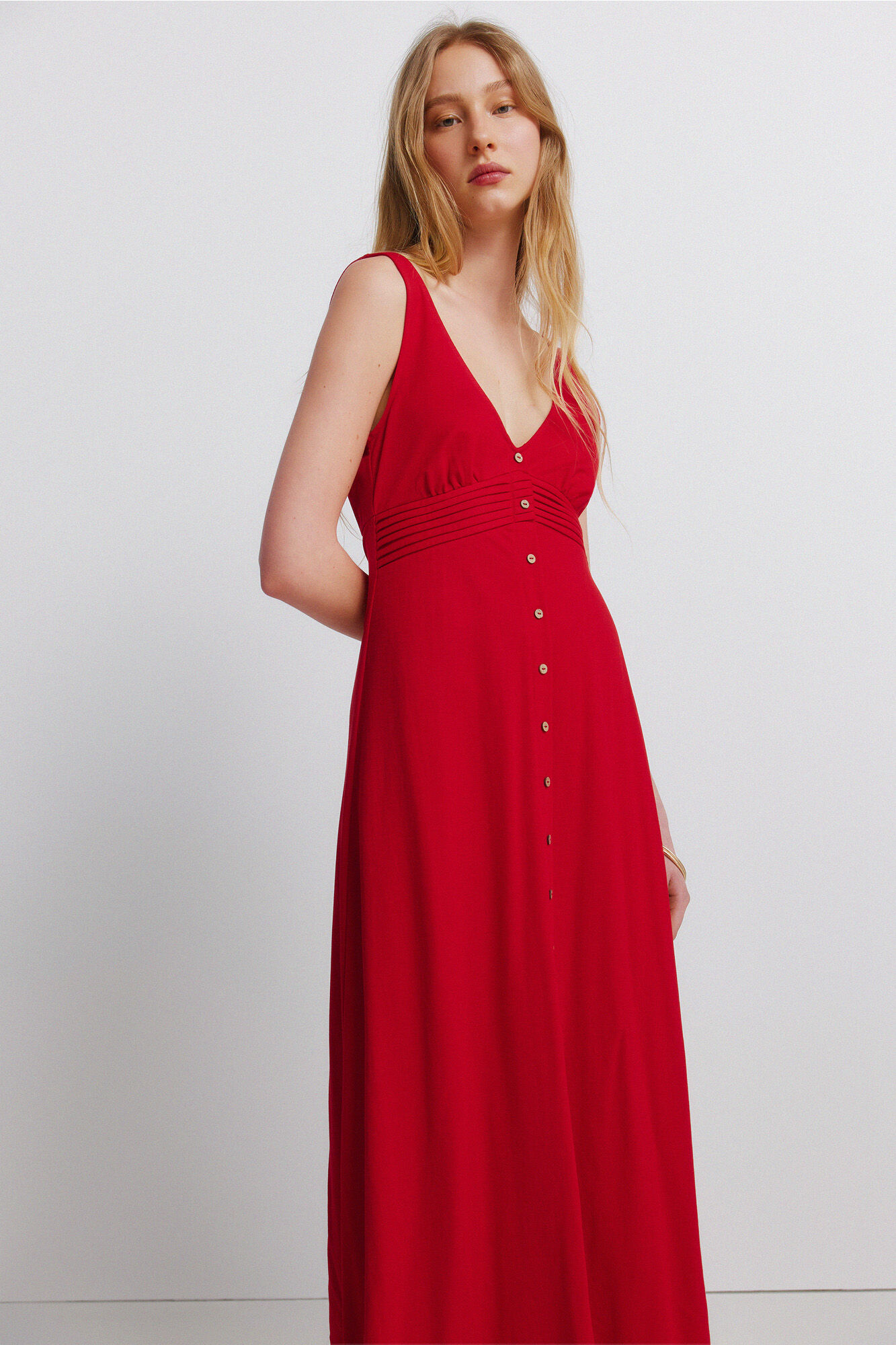 Springfield Vestido midi de tirantes rom&aacute;ntico rojo