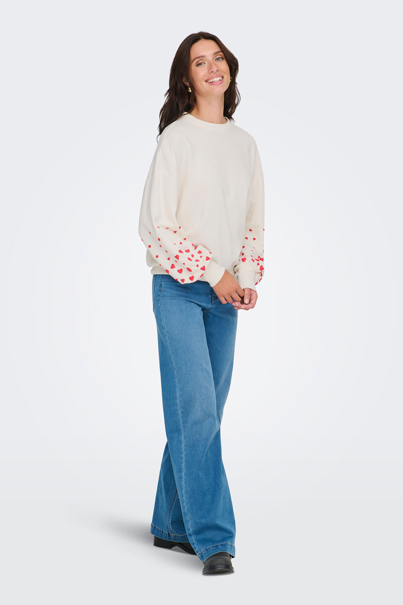 Only Sudadera de cuello redondo marfil