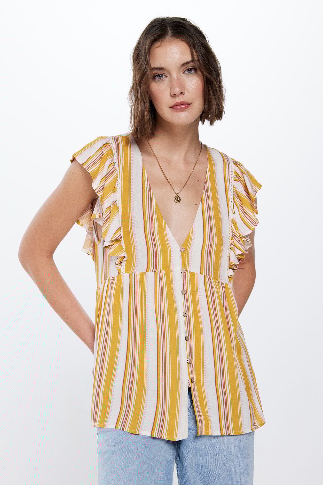Blusa Bambula Volantes Rayas Camisas y blusas de mujer Springfield MX