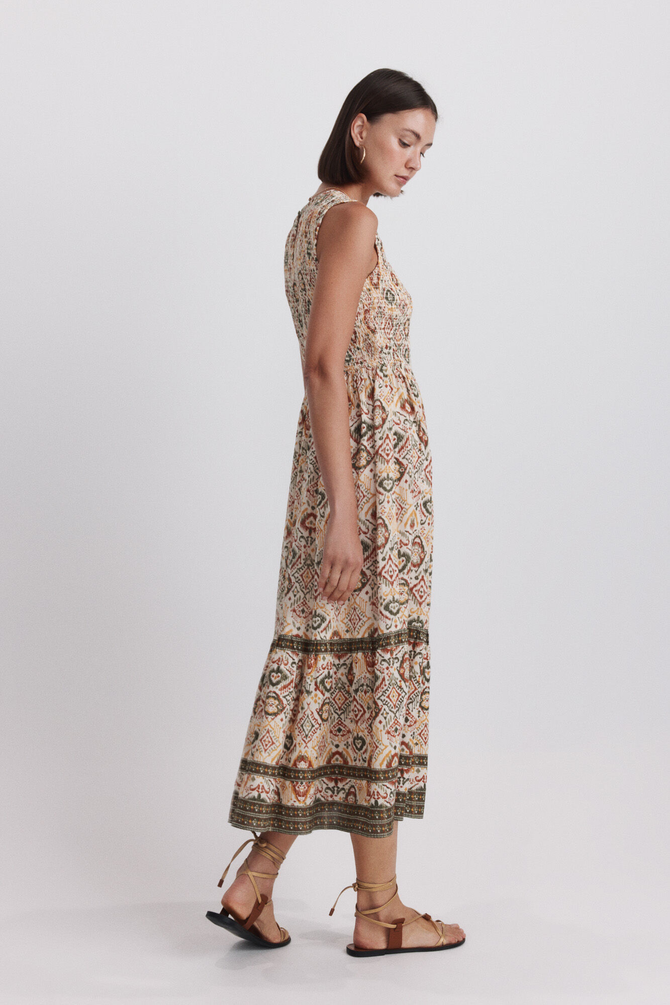 Springfield Vestido midi halter nido de abeja blanco