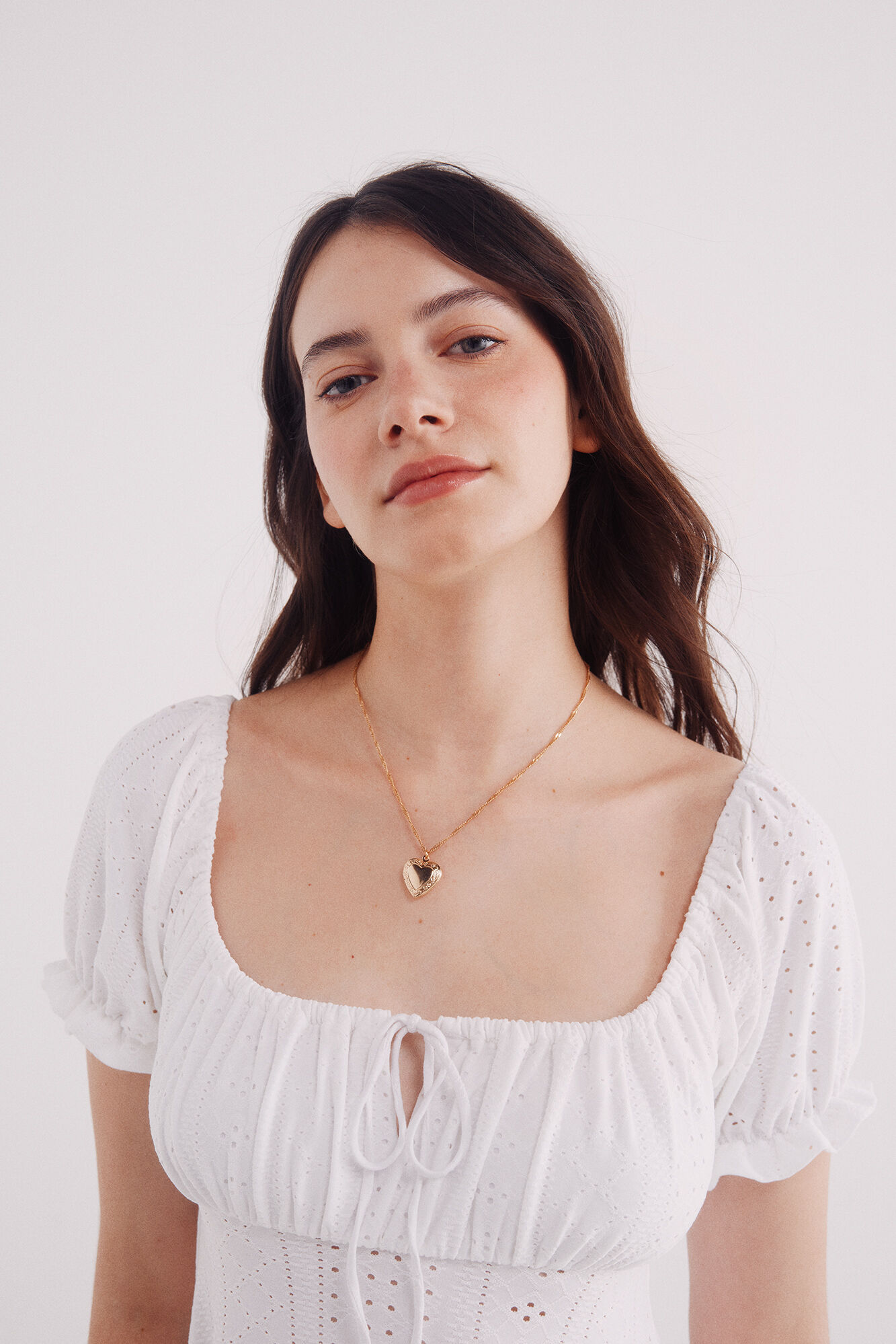 Springfield Vestido corto bordado suizo natural