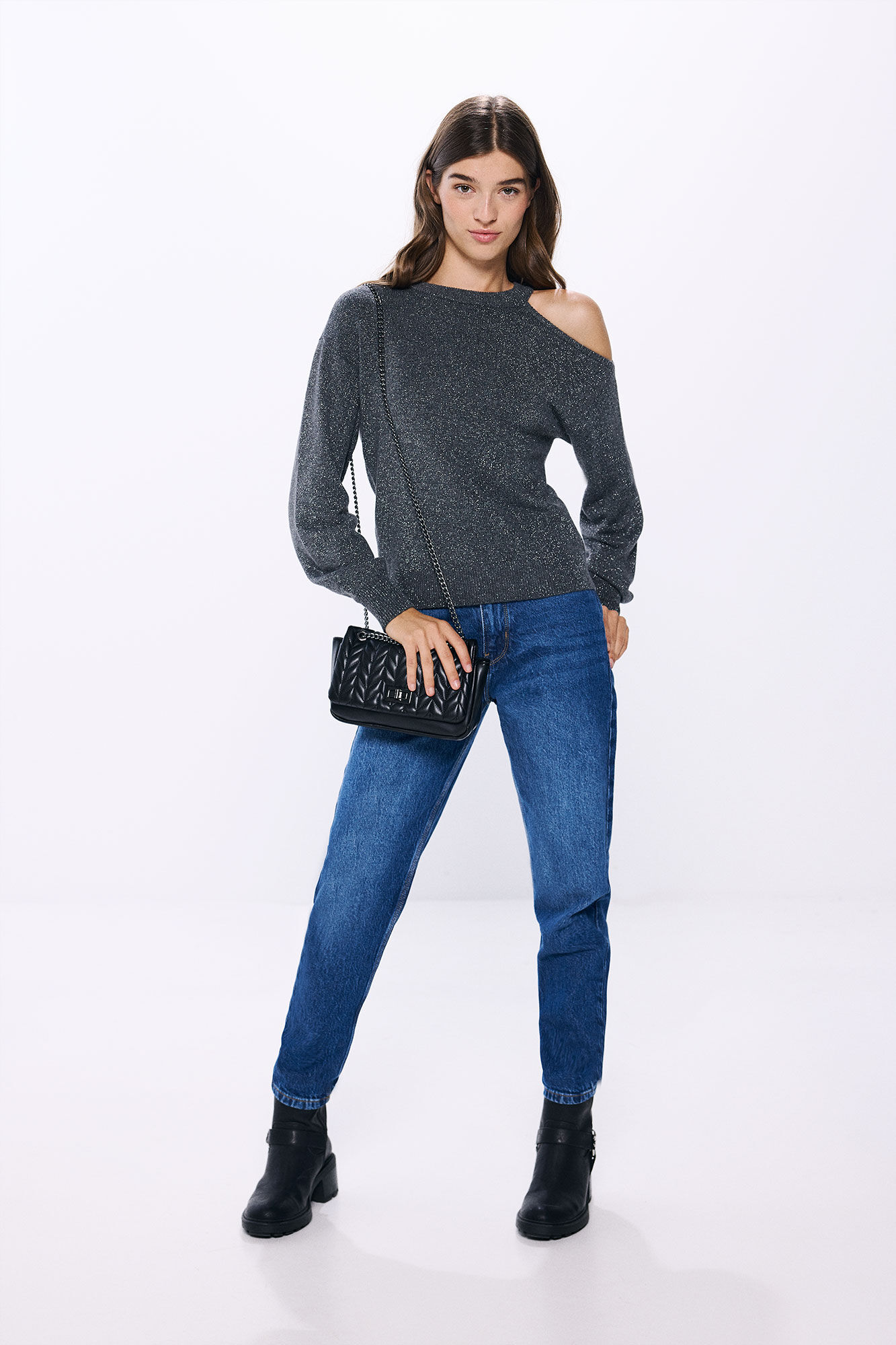 Springfield Su&eacute;ter asim&eacute;trico lurex gris