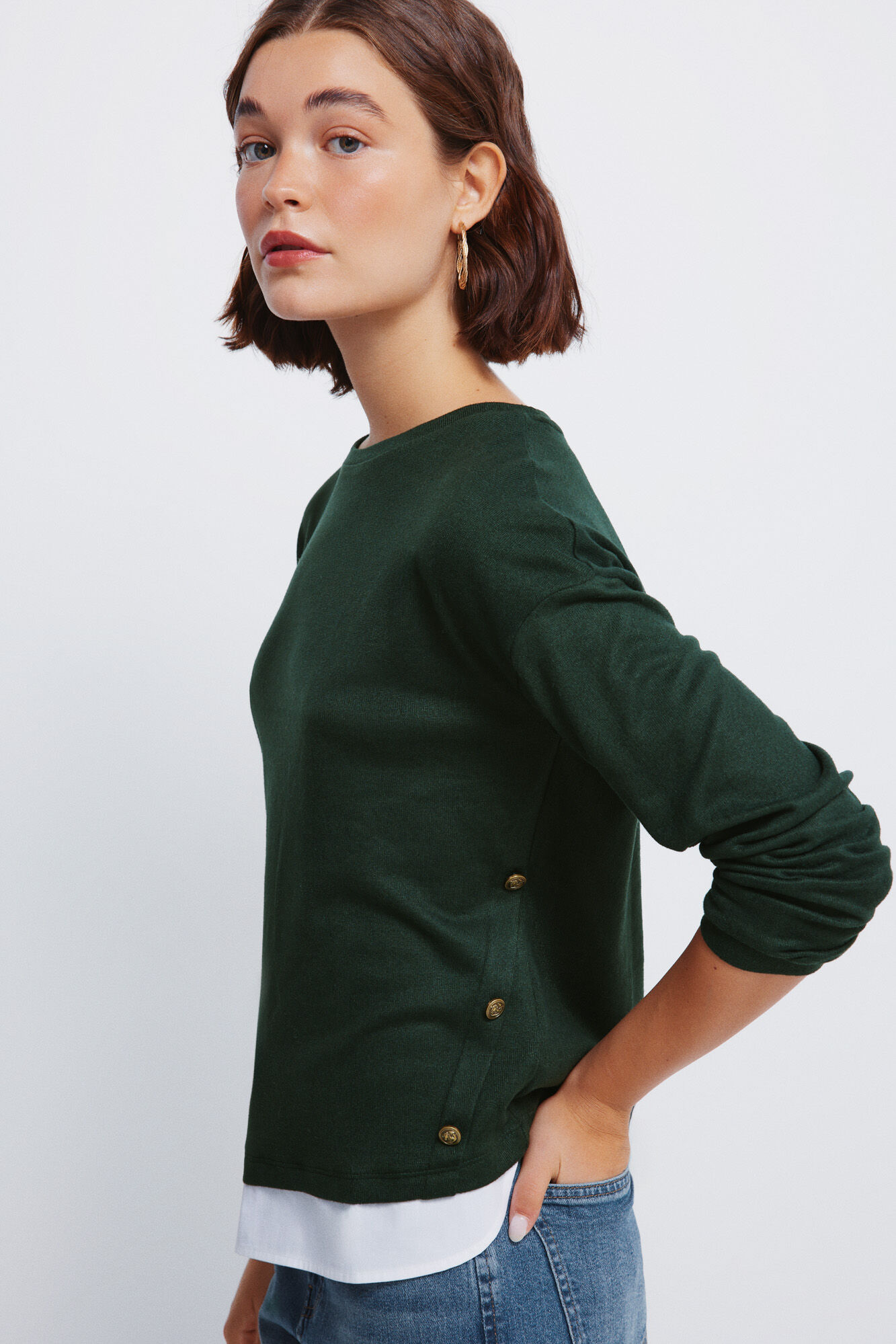 Springfield Playera combinada con botones laterales verde