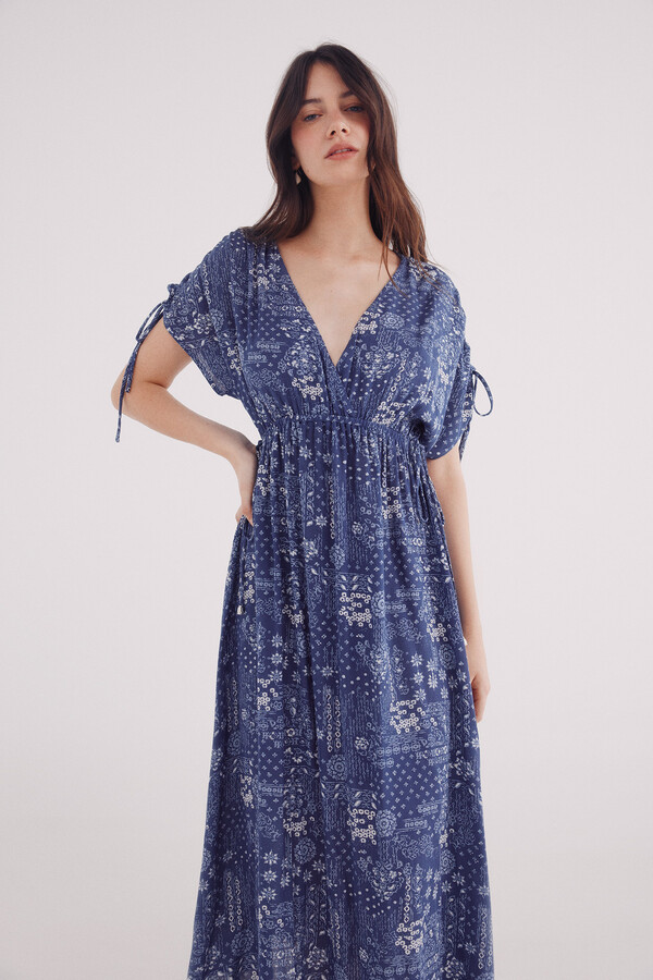 Springfield Vestido midi caftán lazos turquesa