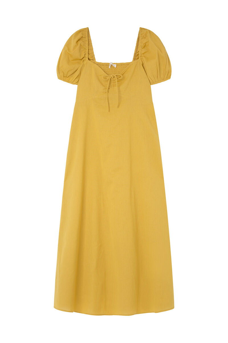 Springfield Vestido midi algod&oacute;n lino amarillo