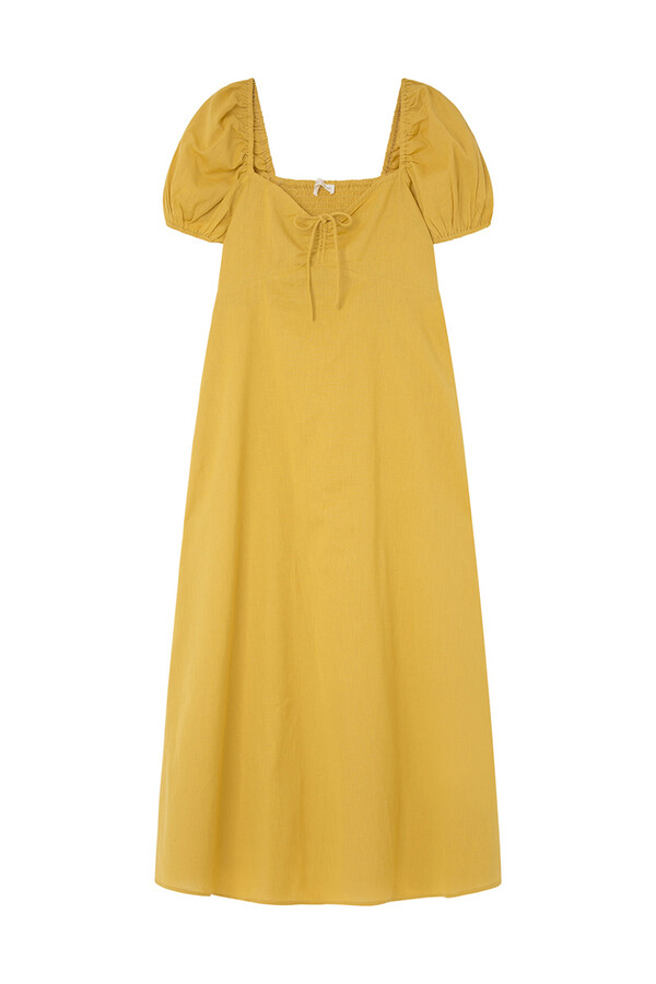 Springfield Vestido midi algodón lino amarillo