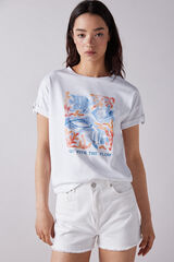 Springfield Playera Gráfica Manga Vuelta Botón natural