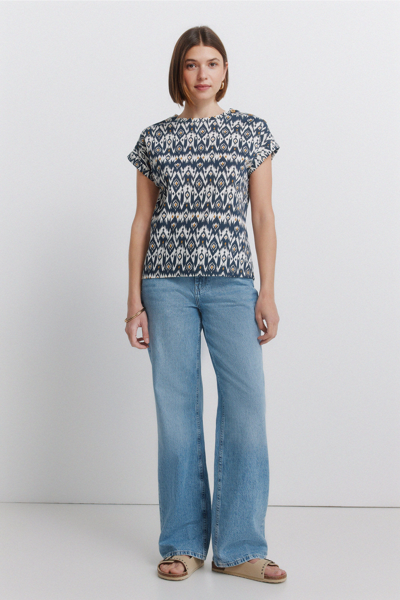 Springfield Playera estampada con botones azul