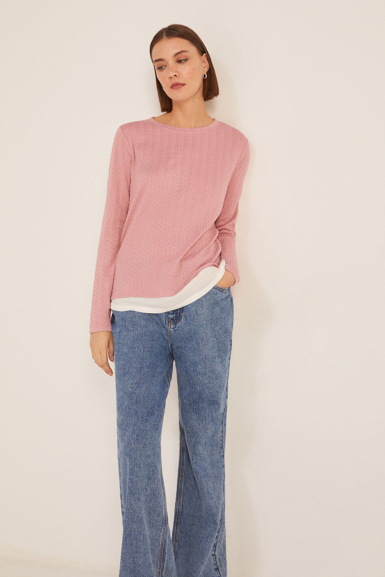 Springfield Playera Bimateria Estructura rosa