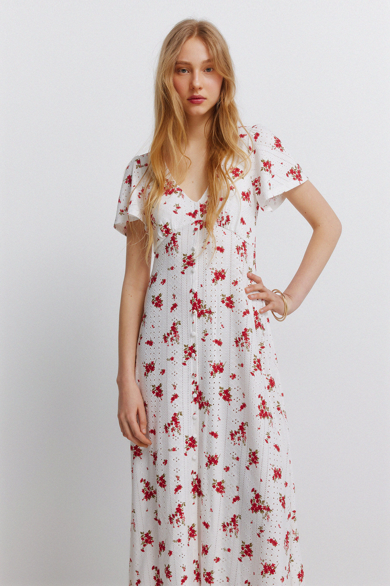 Springfield Vestido midi bordado suizo naranja