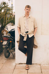 Springfield Sobrecamisa de lino con bolsillo beige