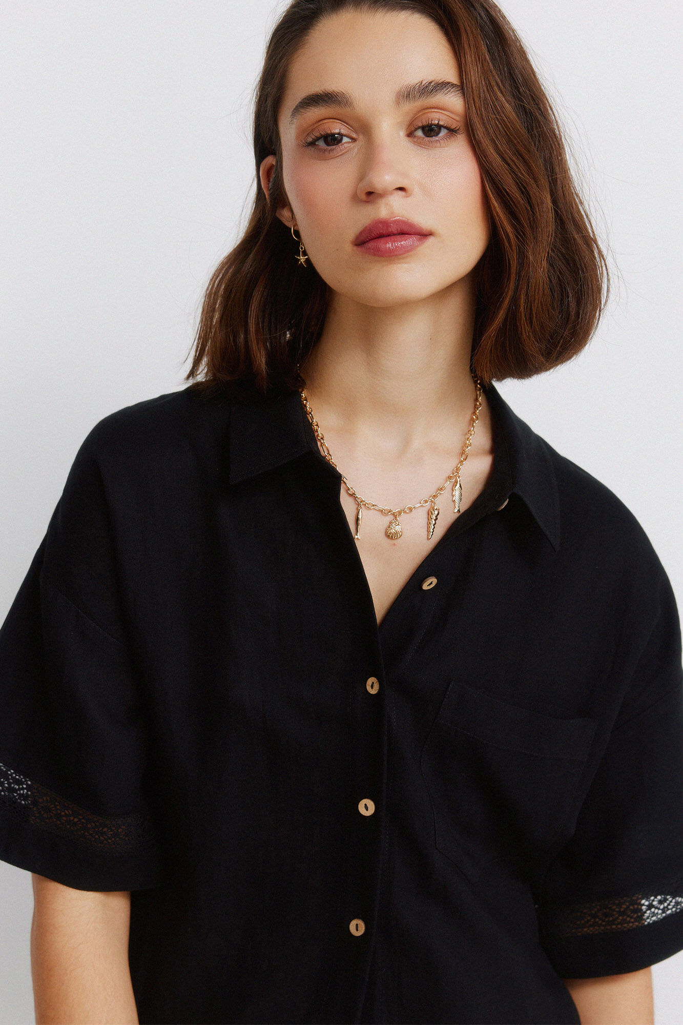 Springfield Camisa manga corta de encaje negro