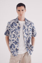 Springfield Camisa manga corta  lino estampada beige