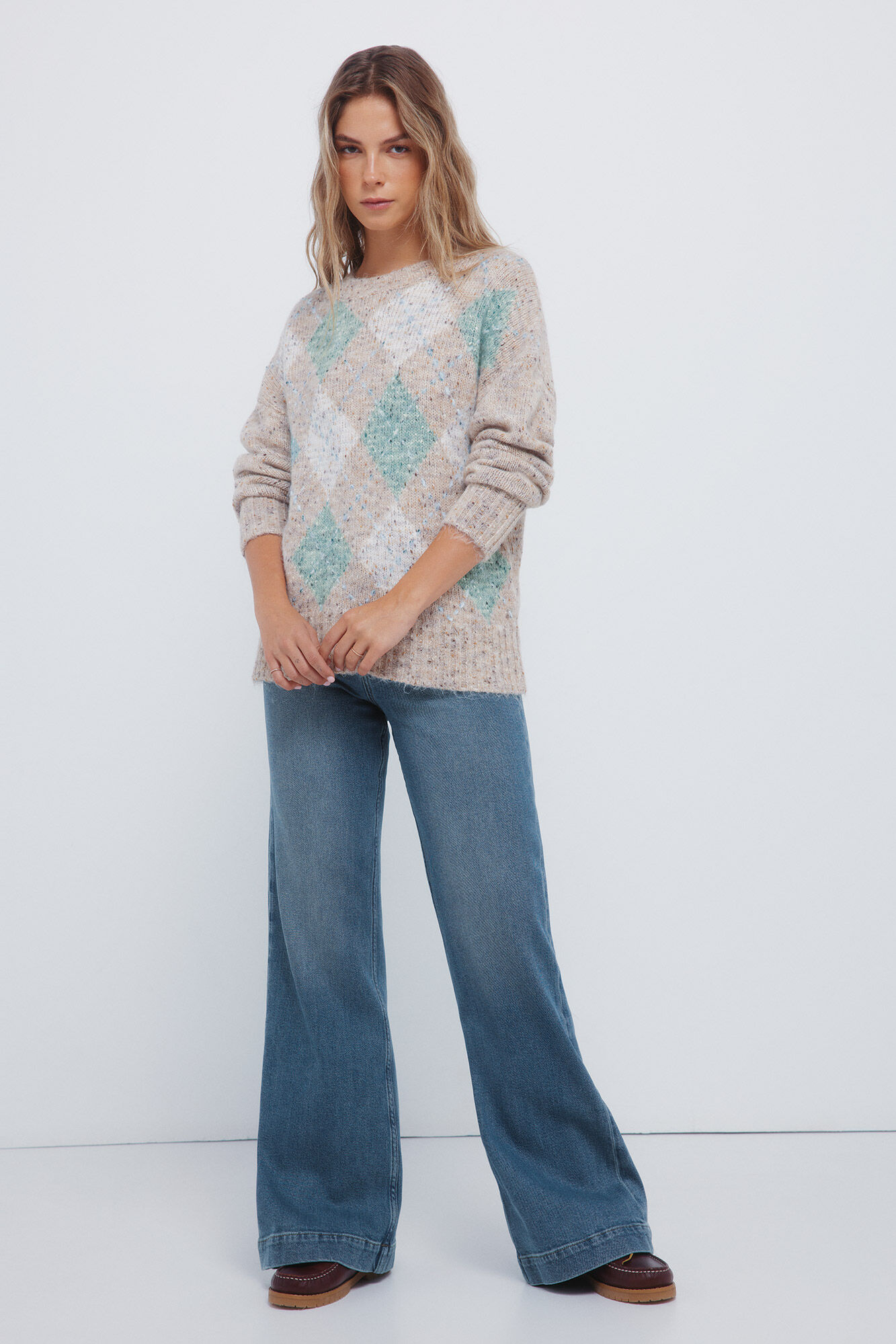 Springfield Jersey con estampado de diamantes jaspeados caf&eacute;