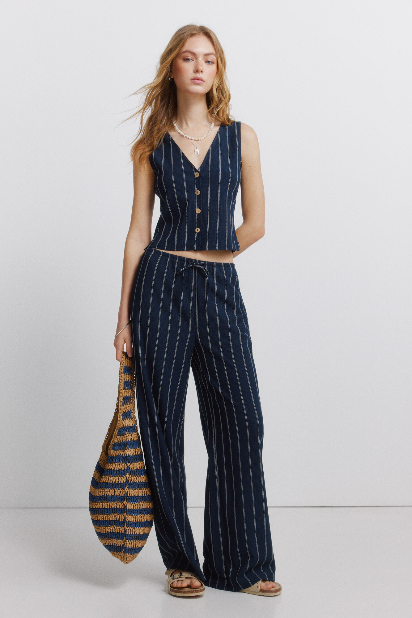 Springfield Playera de tirantes con botones azulado