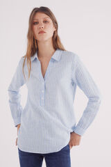 Springfield Blusa polera algodón lino azul