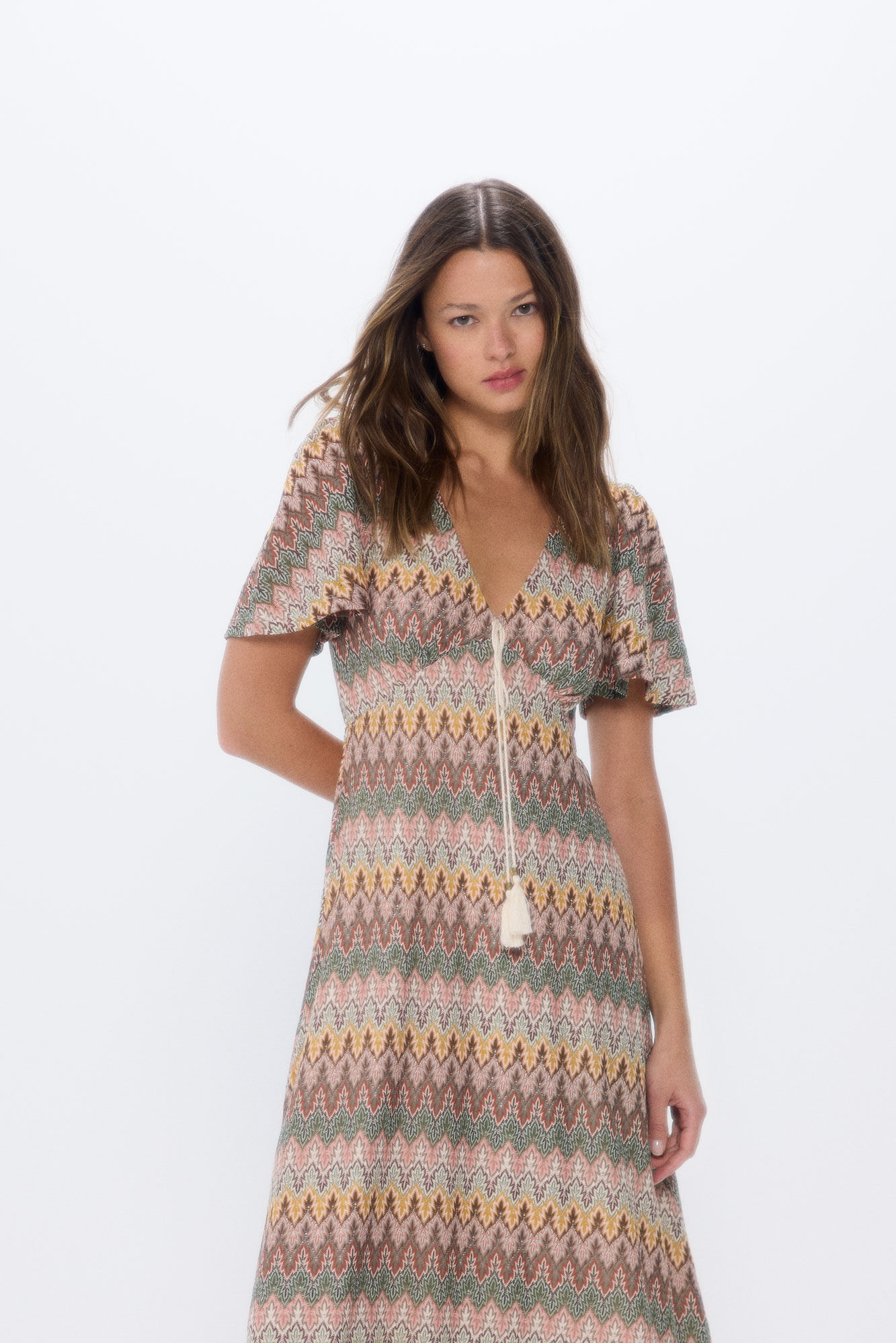 Springfield Vestido midi estructura zig zag kaki