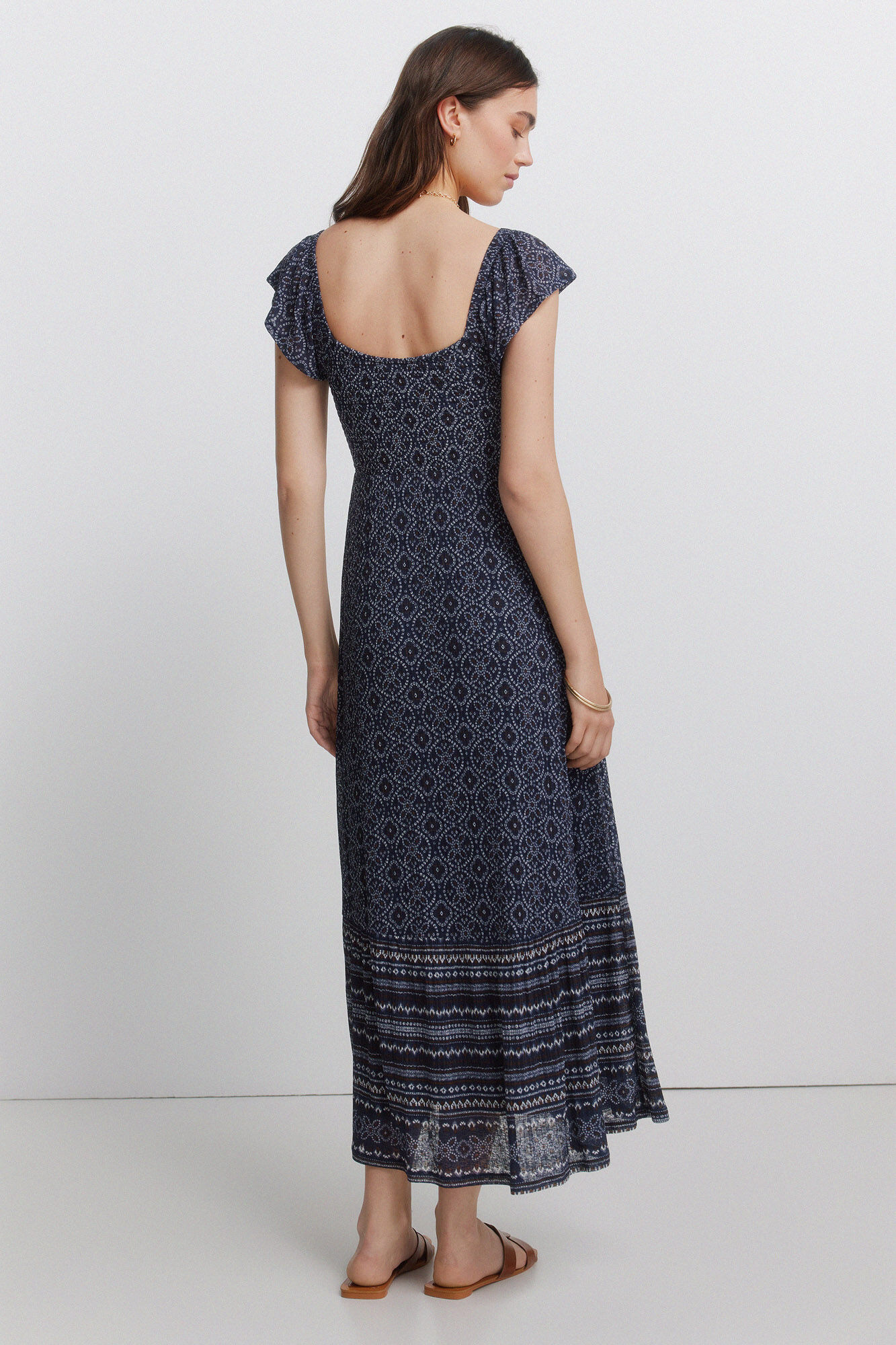 Springfield Vestido estampado con volantes azul