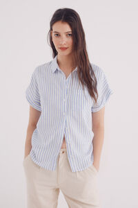 Springfield Camisa manga corta vuelta algodón lino azul