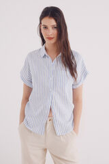 Springfield Camisa manga corta vuelta algodón lino azul