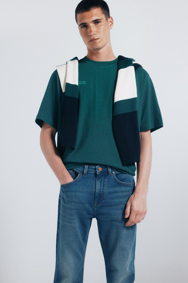 Springfield Jeans de denim de punto teñidos y ajustados turquesa