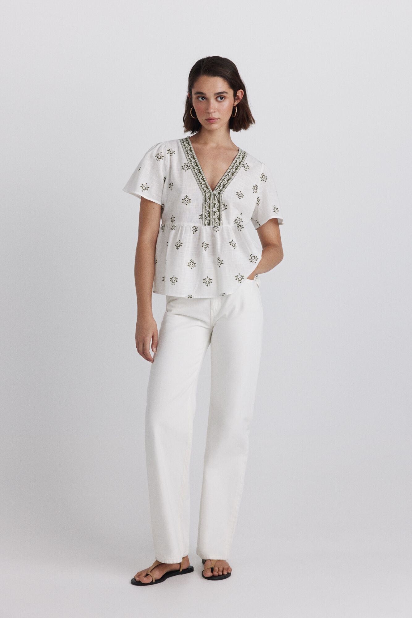Springfield Camisa peplum con detalles en el escote khaki