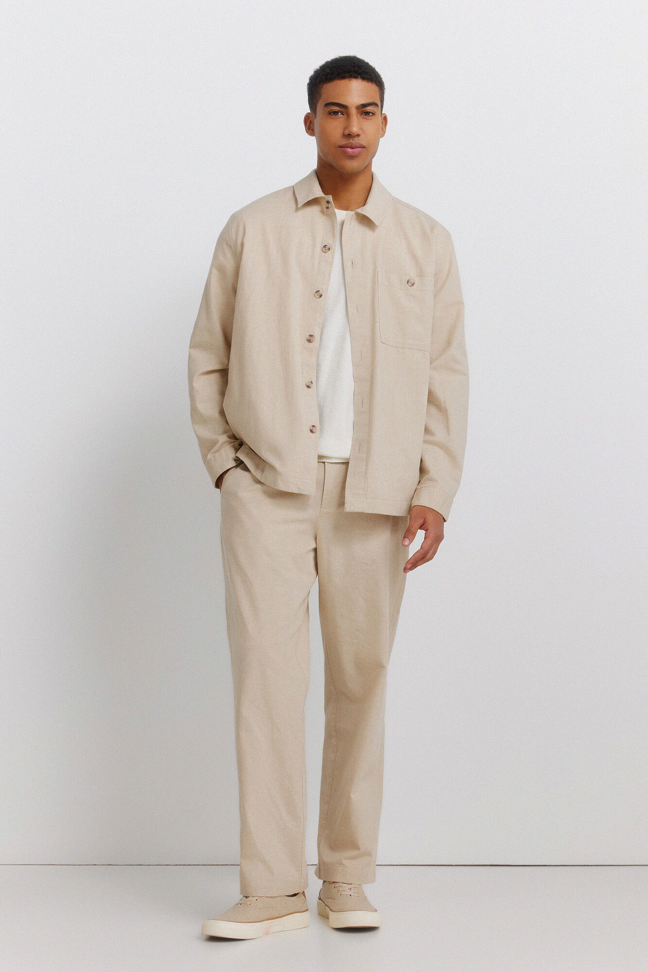 Springfield Sobrecamisa de lino con bolsillo beige