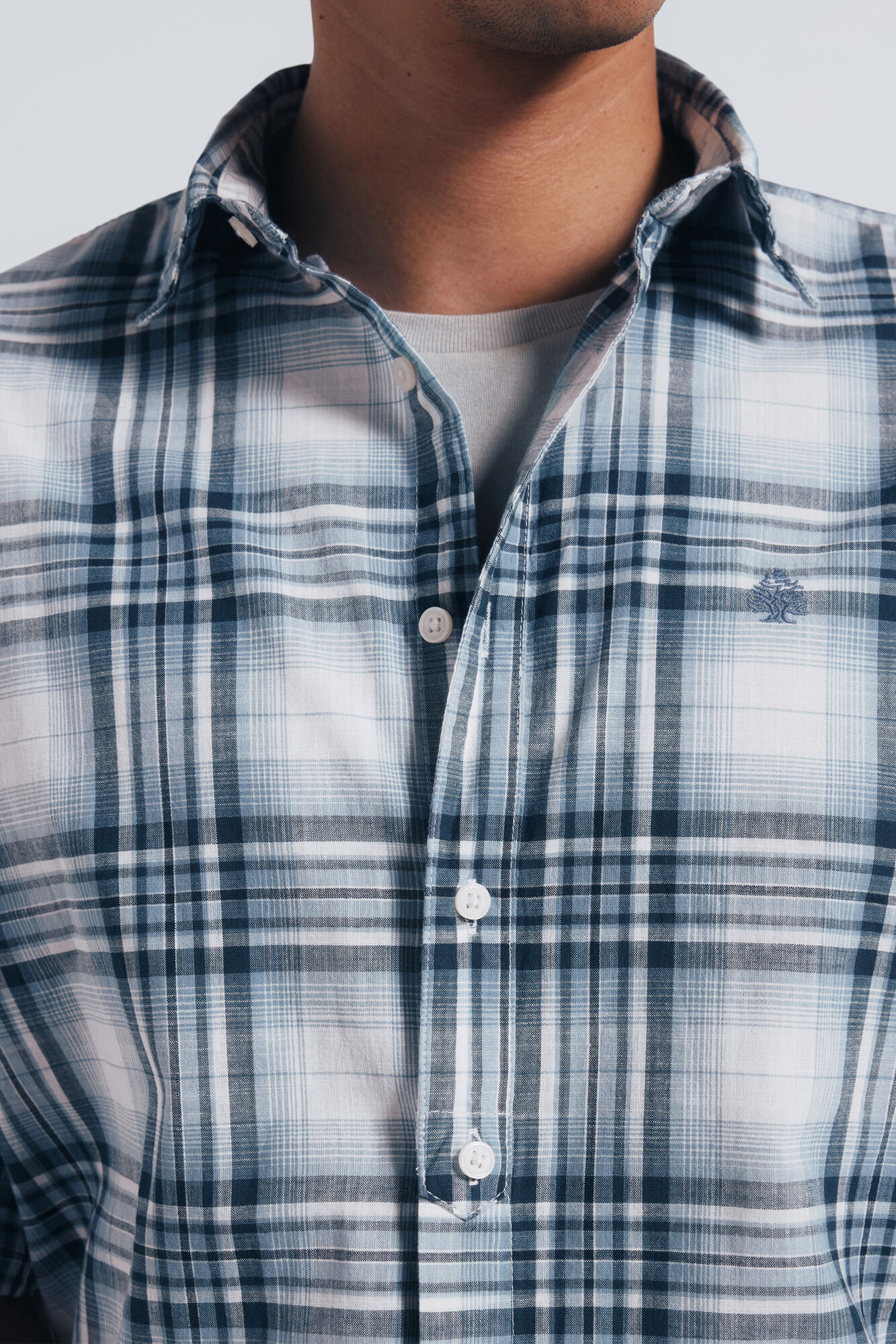 Springfield Camisa algod&oacute;n slub cuadros azul indigo