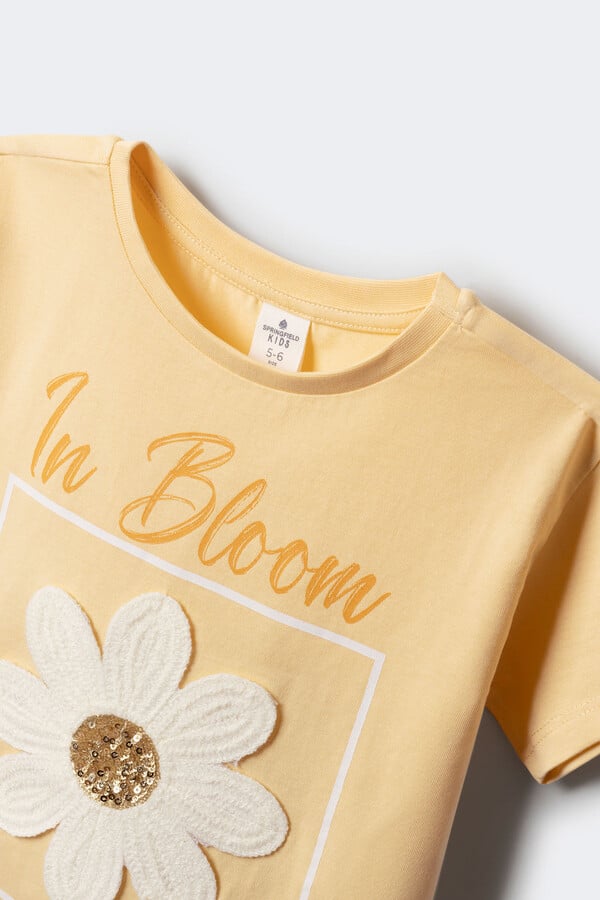 Springfield Kids Playera flor crochet niña amarillo