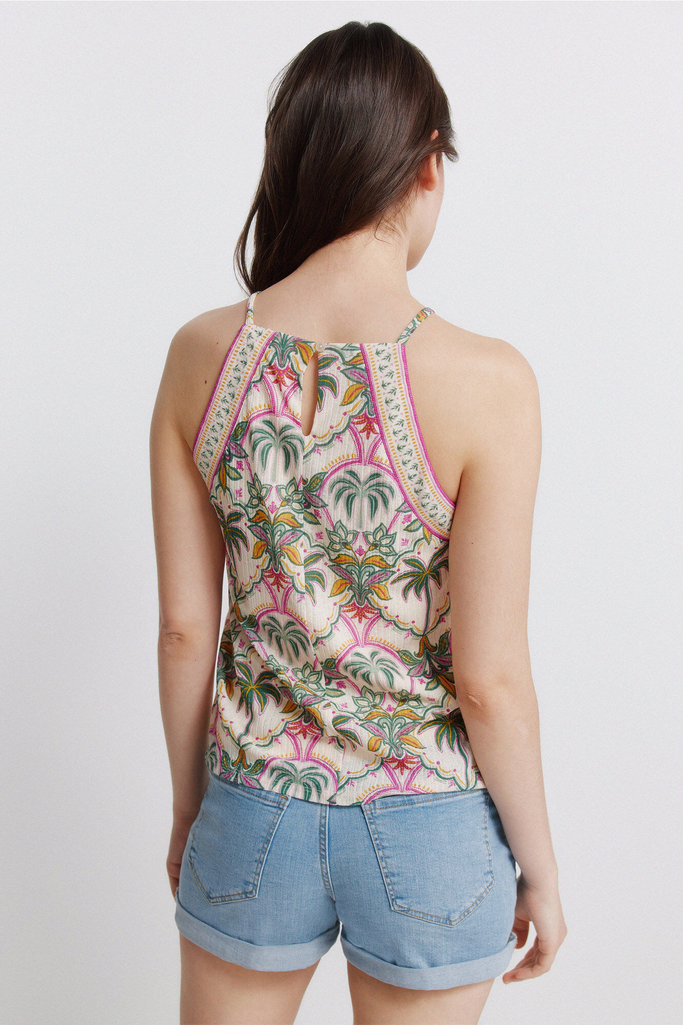 Springfield Playera cuello halter estampada blanco