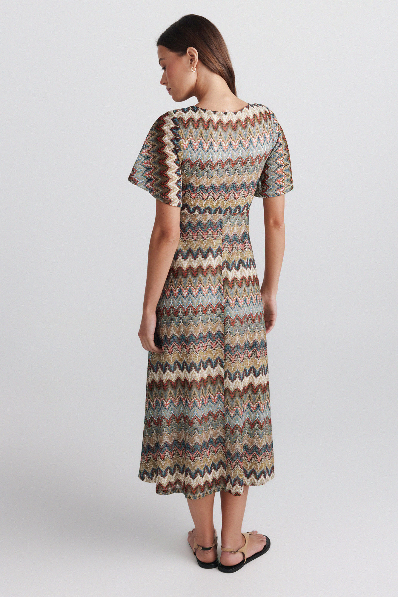 Springfield Vestido midi estampado cenefa kaki