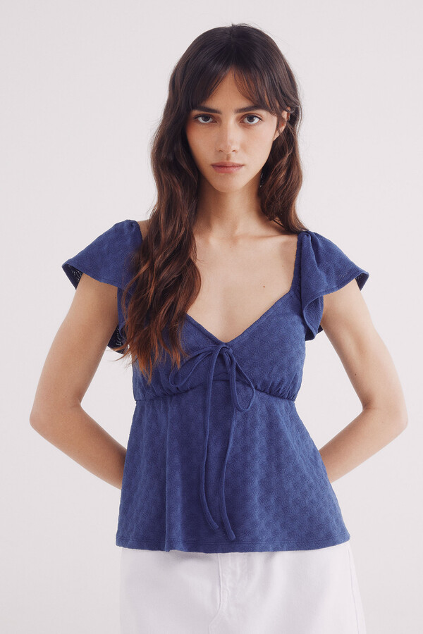 Springfield Top escote lazo bordado suizo estampado