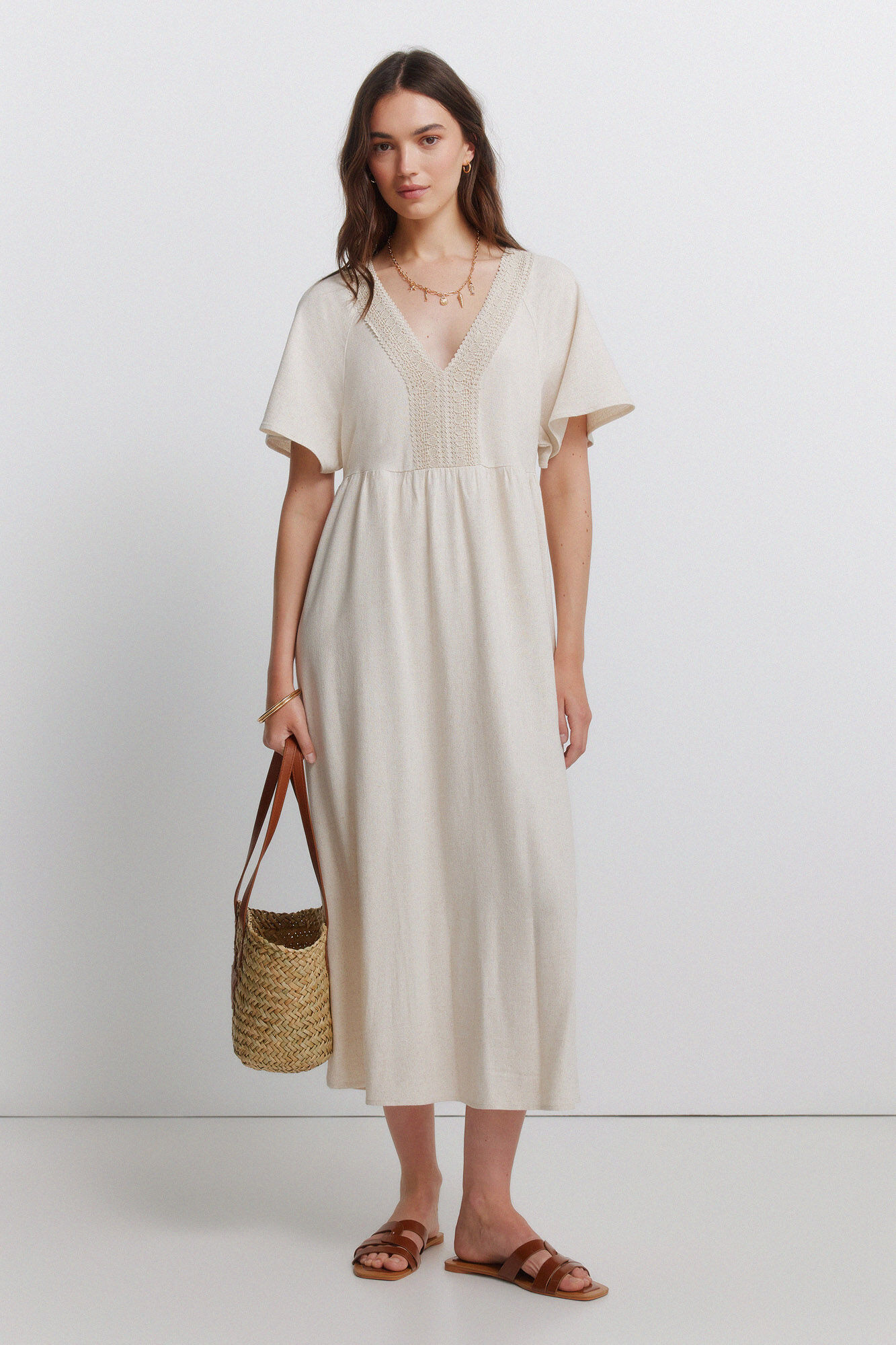 Springfield Vestido midi de lino crochet