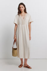 Springfield Vestido midi de lino crochet caf&eacute;
