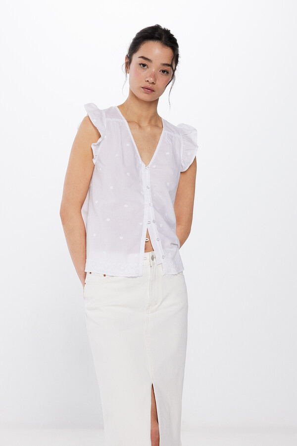 Springfield Blusa Bordados Volantes Hombros natural