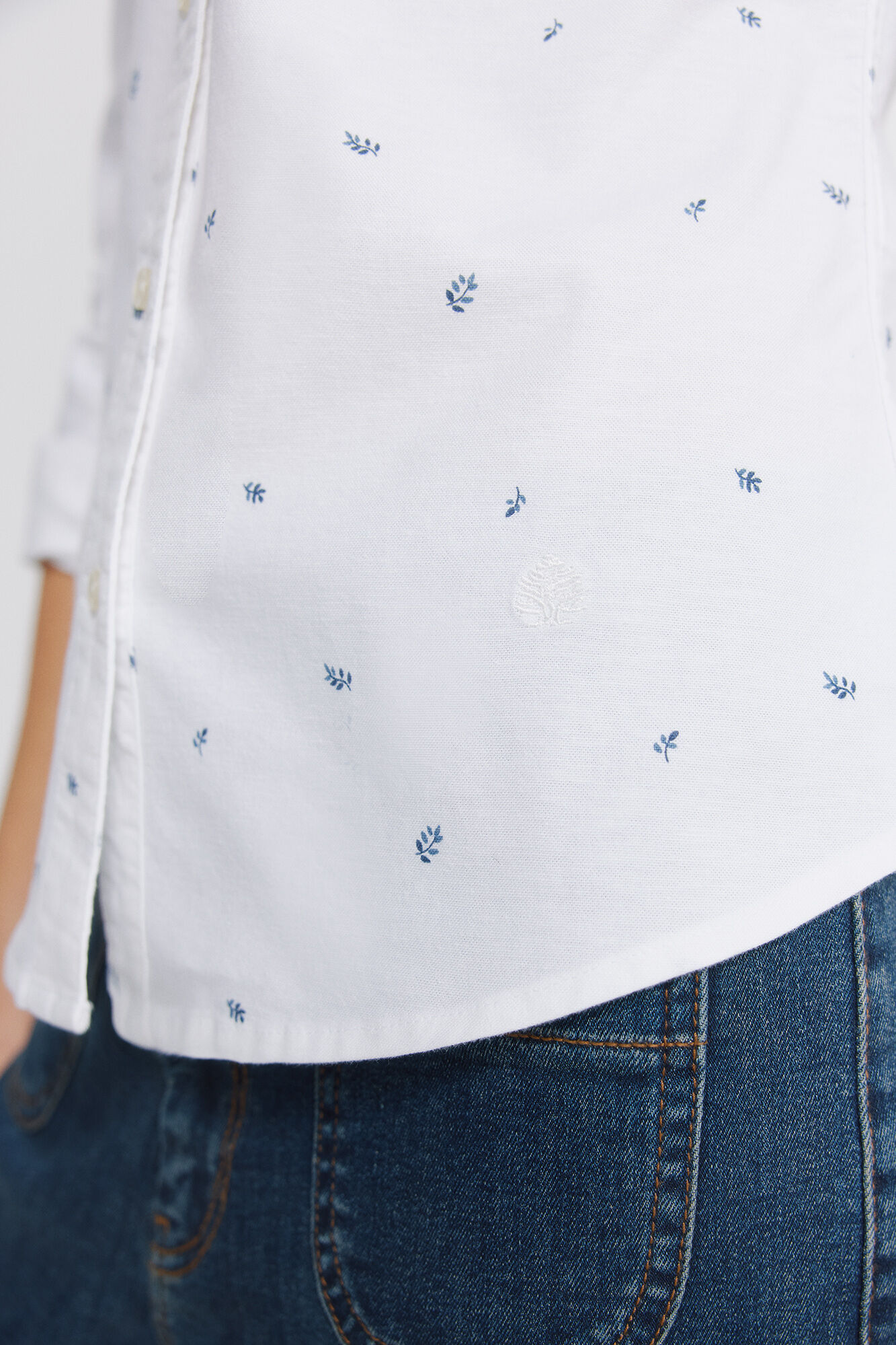 Springfield Camisa de algod&oacute;n Oxford con escote en PICO azul indigo