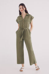 Springfield Jumpsuit camisero algodón lino kaki