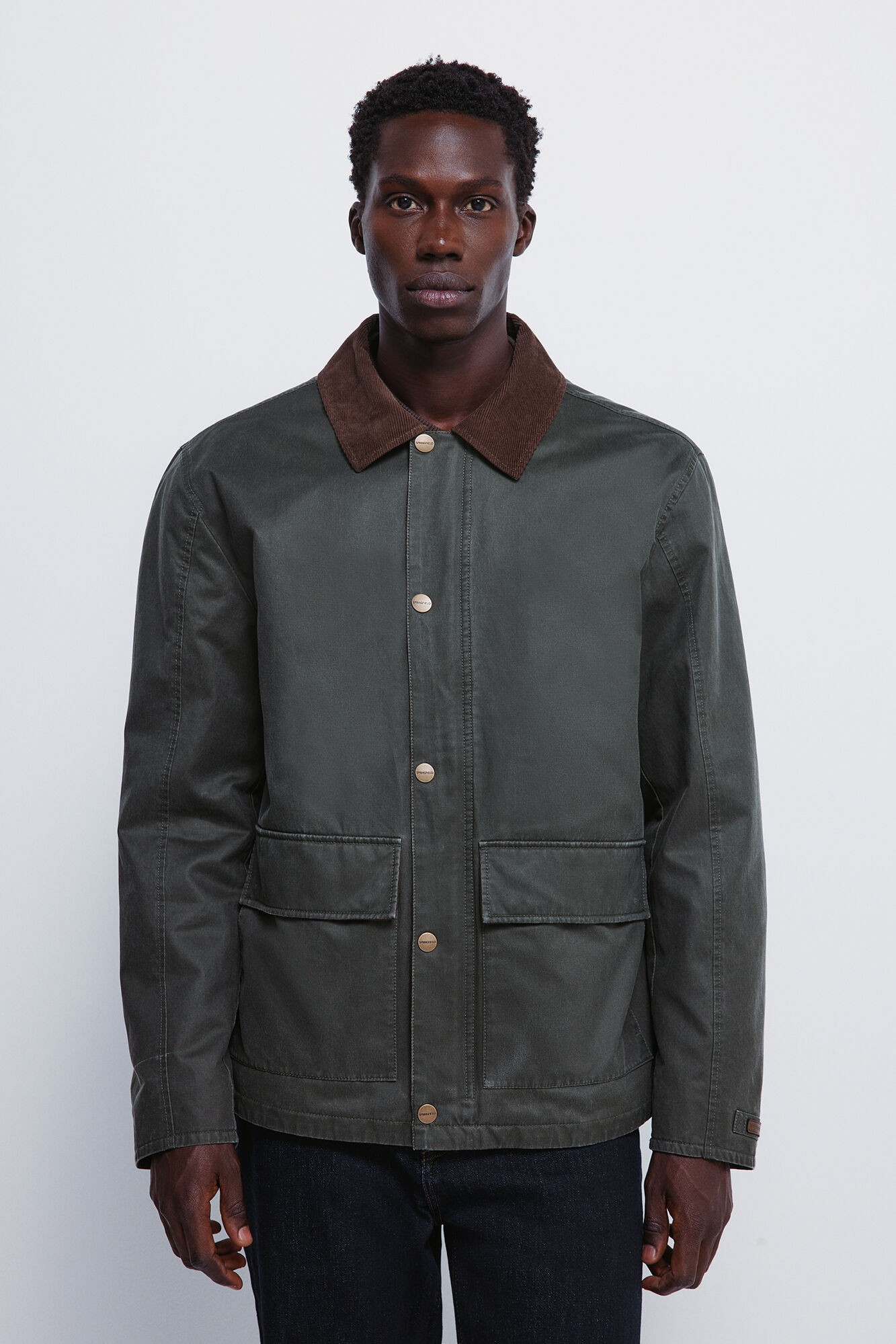 Springfield Parka short con cuello de pana kaki