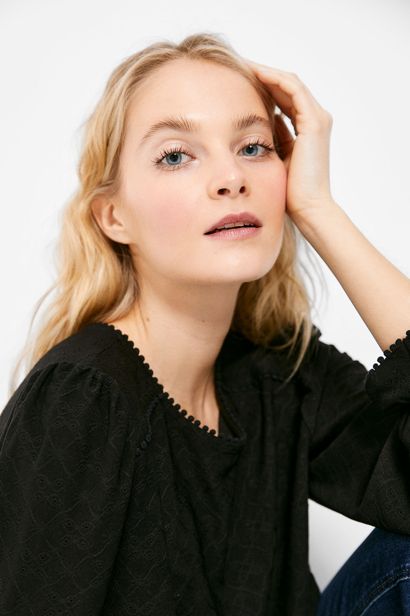 Springfield Blusa Negra Bordado Suizo negro