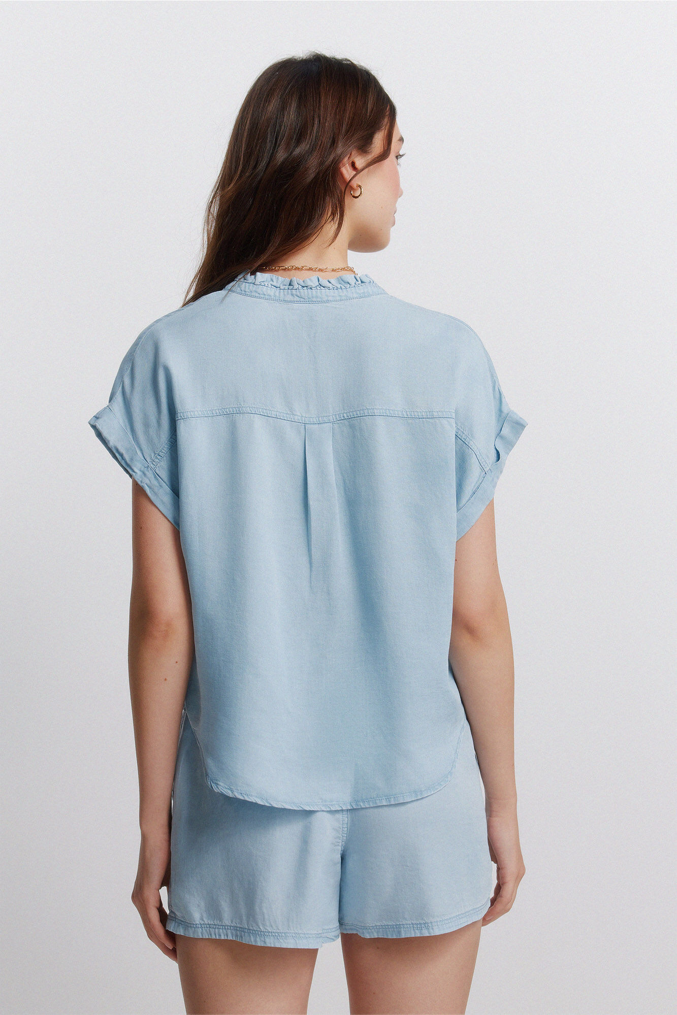 Springfield Blusa de mezclilla cuello mao azul tinta