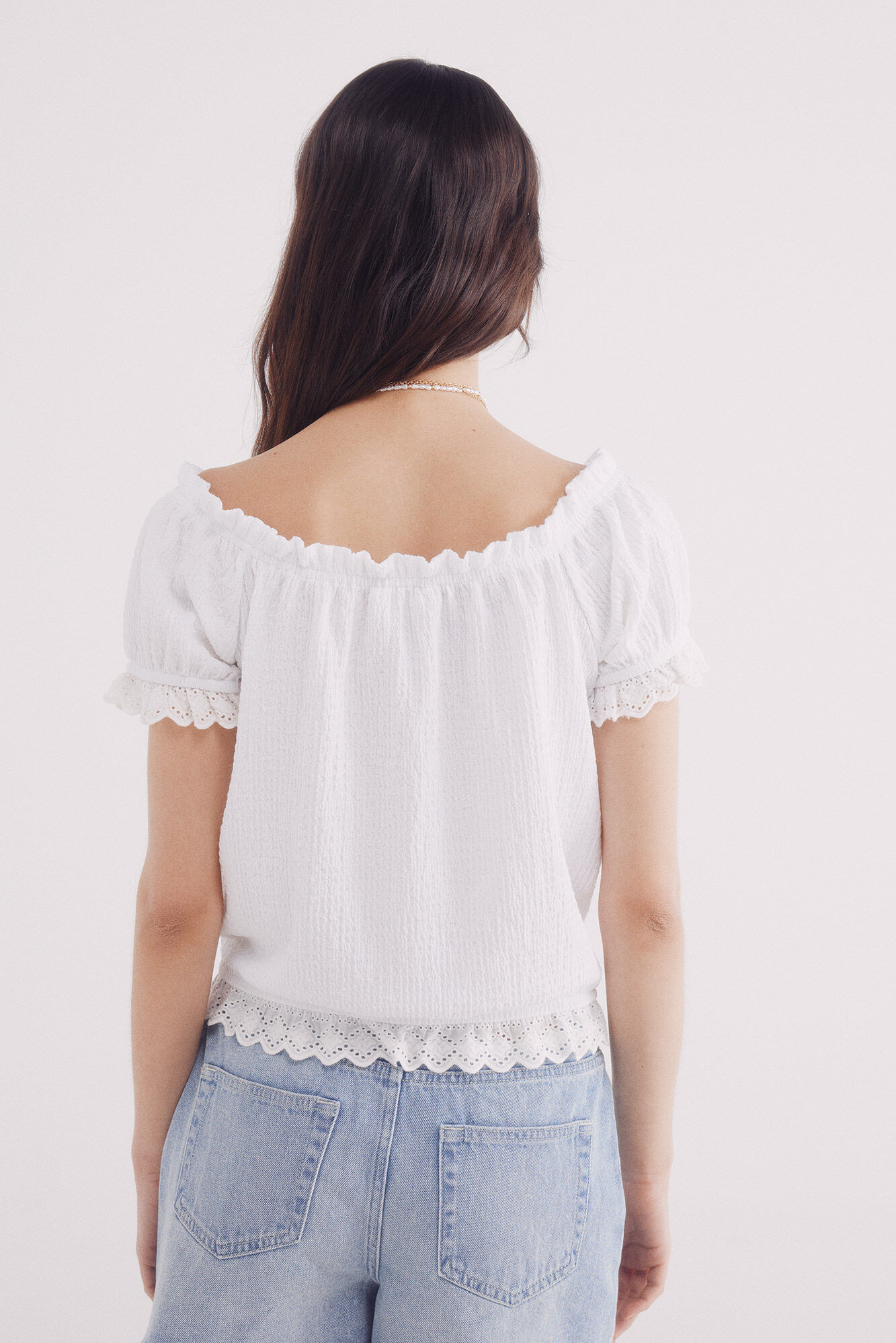 Springfield Top de camarera de encaje natural