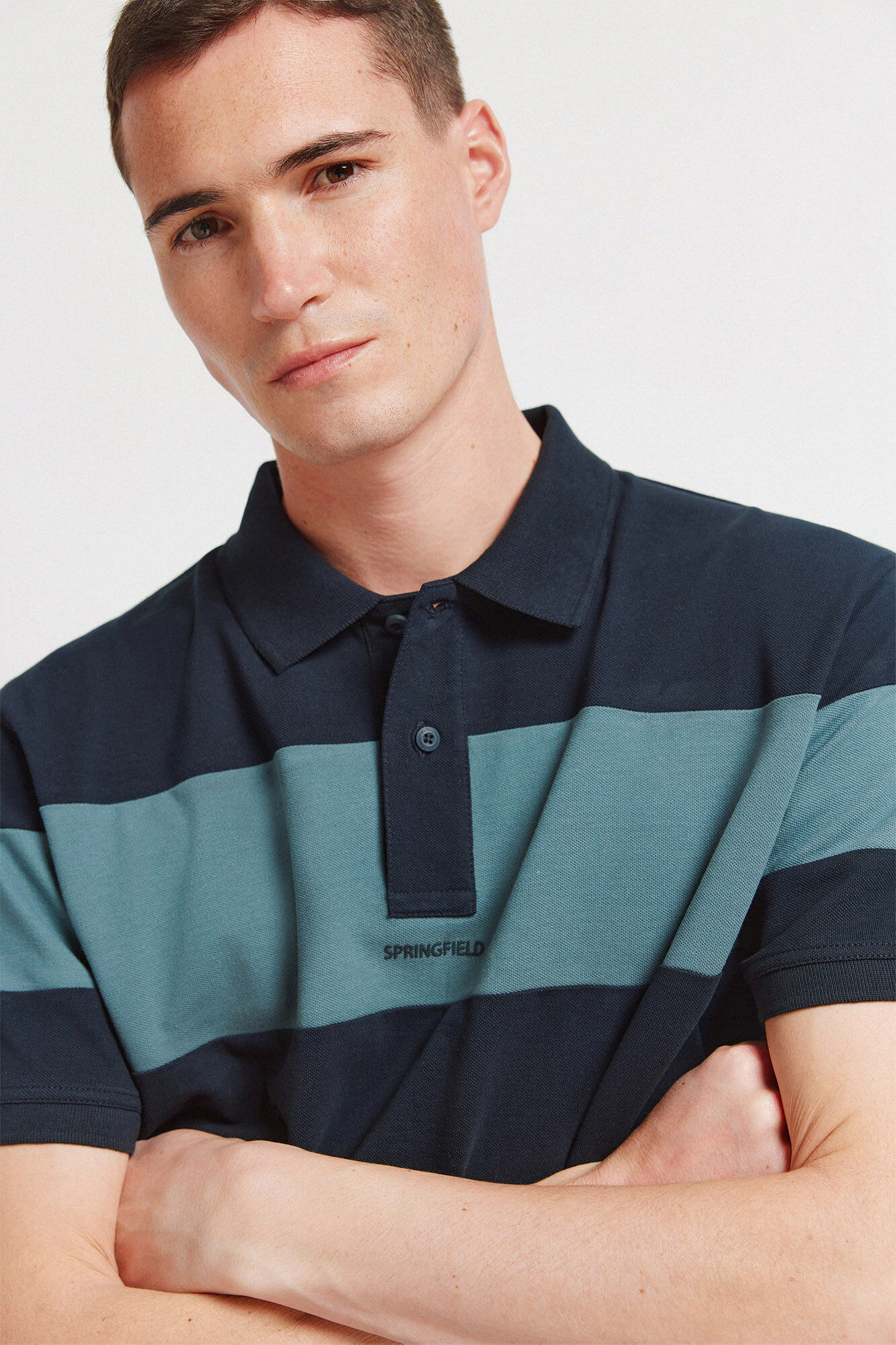 Springfield Polo corte regular de piqu&eacute; con bloques de color azul