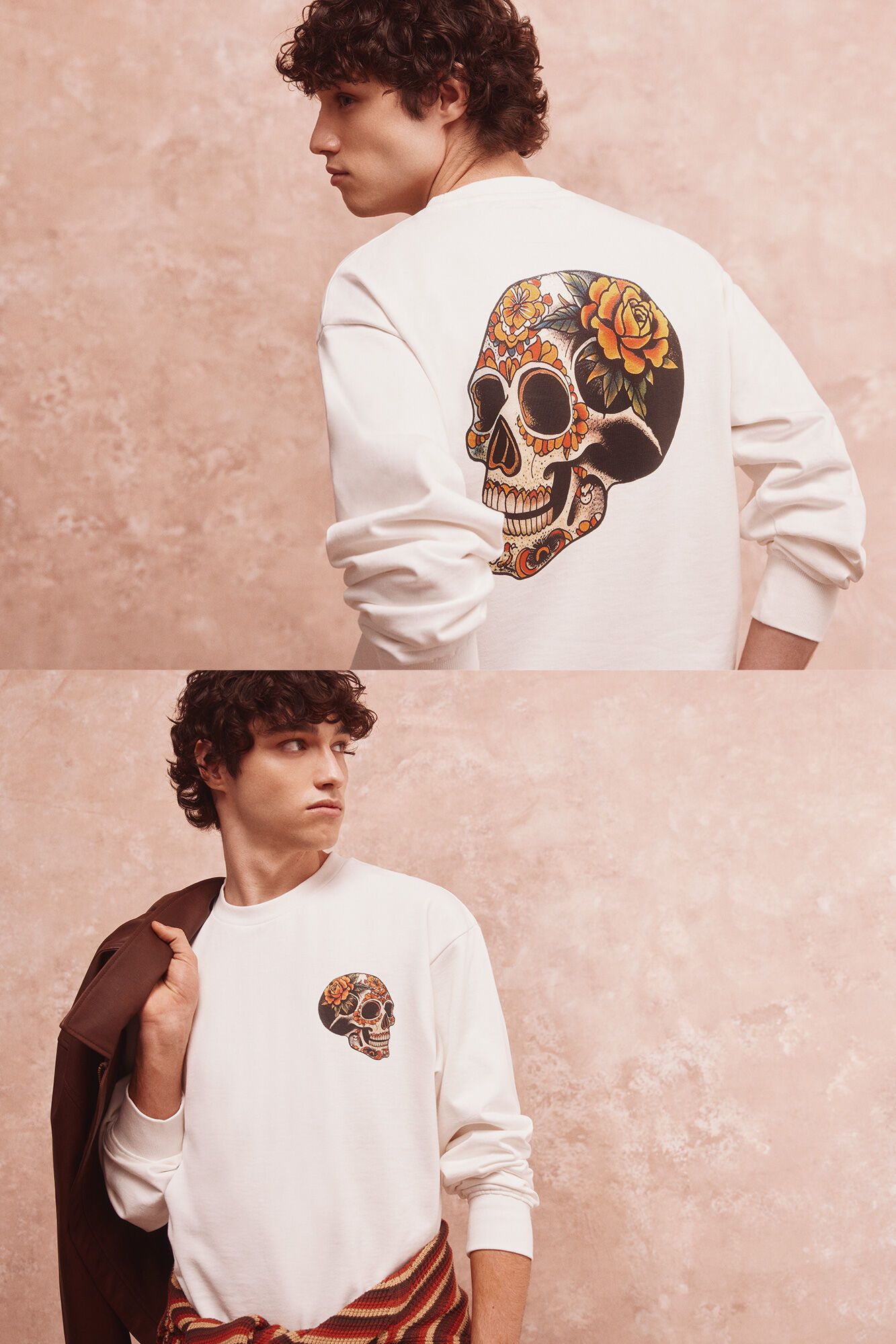 Springfield Sudadera calavera tattoo marfil